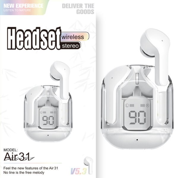 New Mini Transparent Wireless Bluetooth Headset Digital Display ENC Noise Reduction True Wireless Sports Music - Image 2