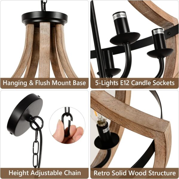 Solid Wood Modern Chandelier For Dining Room, Living Room, Kitchen, Island, Bedroom, Foyer, Height Adjustable, Brown Unavailable Platforms- Welfel - Image 4