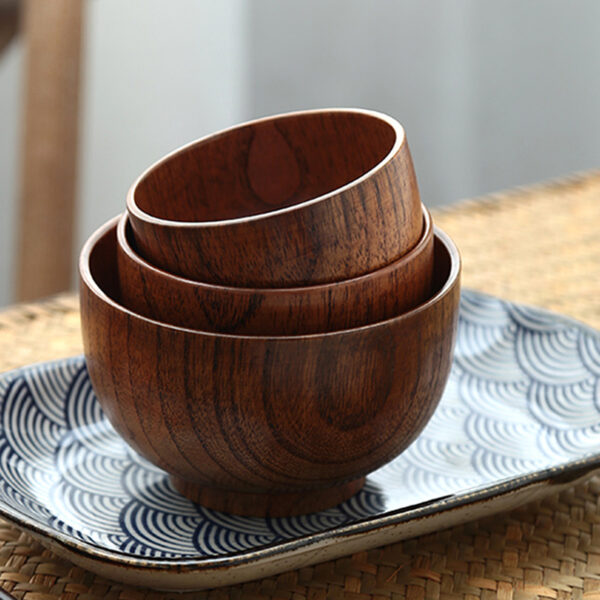 Wooden Bowl Japanese Style Wood Rice Soup Bowl Salad Bowl Food Container Large Small Bowl for Kids Tableware Wooden Utensils - Image 5