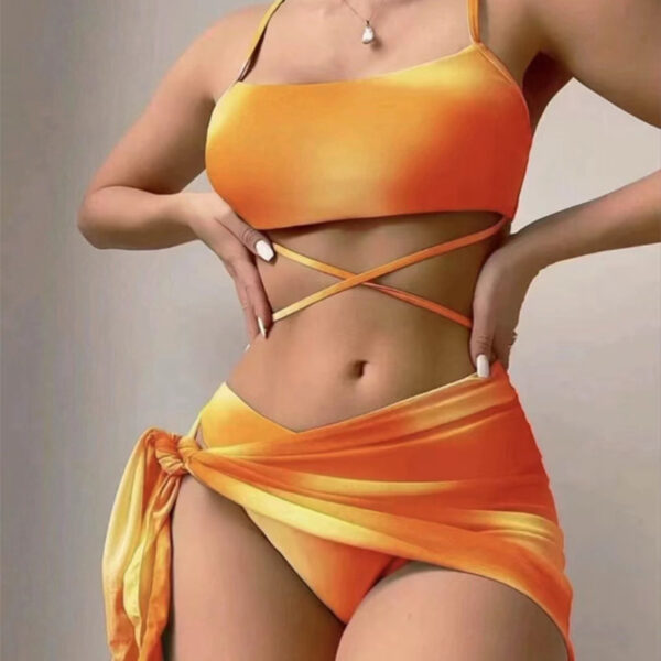 3pcs Tie Dye Print Bikini With Short Skirt Summer Beach Sexy Swimwear Womens Clothing - Image 5