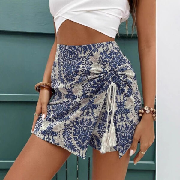 Women's Casual Retro Pattern Wrap Shorts - Image 3