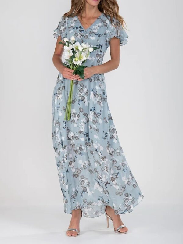 Flowers Print Short Sleeve Dress Summer Fashion Ruffle Beach Dresses Women's Clothing - Image 4
