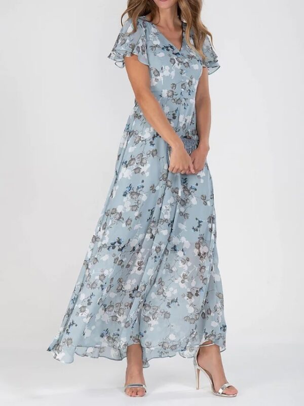 Flowers Print Short Sleeve Dress Summer Fashion Ruffle Beach Dresses Women's Clothing - Image 3