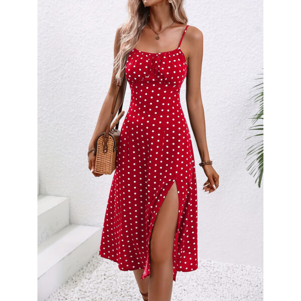 New Polka Dot Print Suspender Dress Summer Sexy Split Long Dresses For Womens Clothing - Image 7