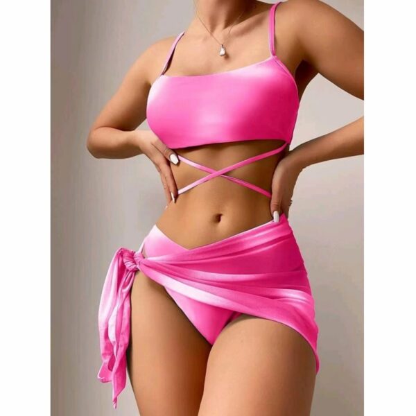 3pcs Tie Dye Print Bikini With Short Skirt Summer Beach Sexy Swimwear Womens Clothing - Image 7