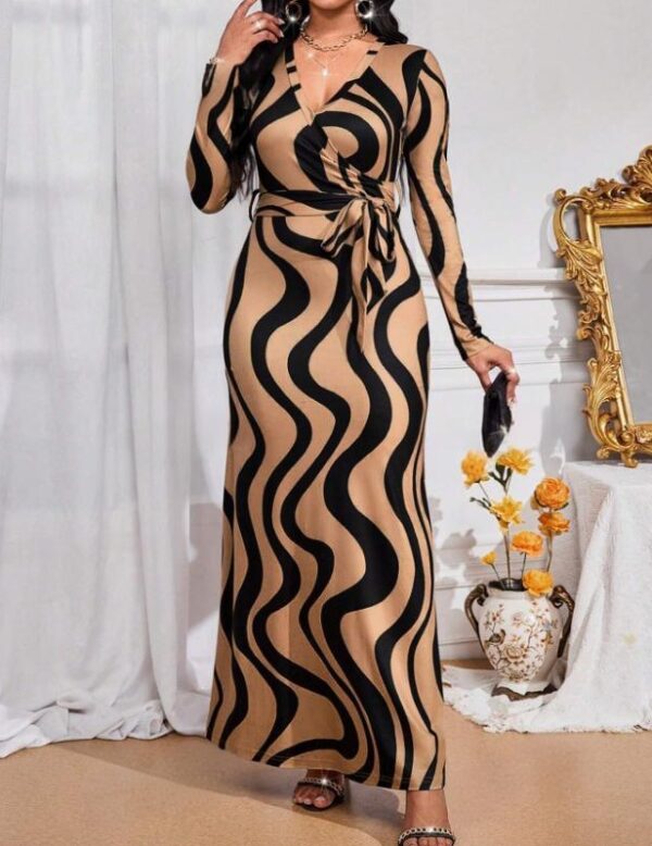 Women's New Dress With Waist Cinching And Tie Up, Long Stretch, Comfortable And Fashionable Dress - Image 5