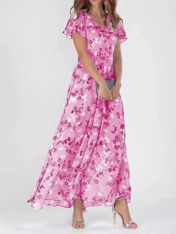 Flowers Print Short Sleeve Dress Summer Fashion Ruffle Beach Dresses Women's Clothing - Image 8
