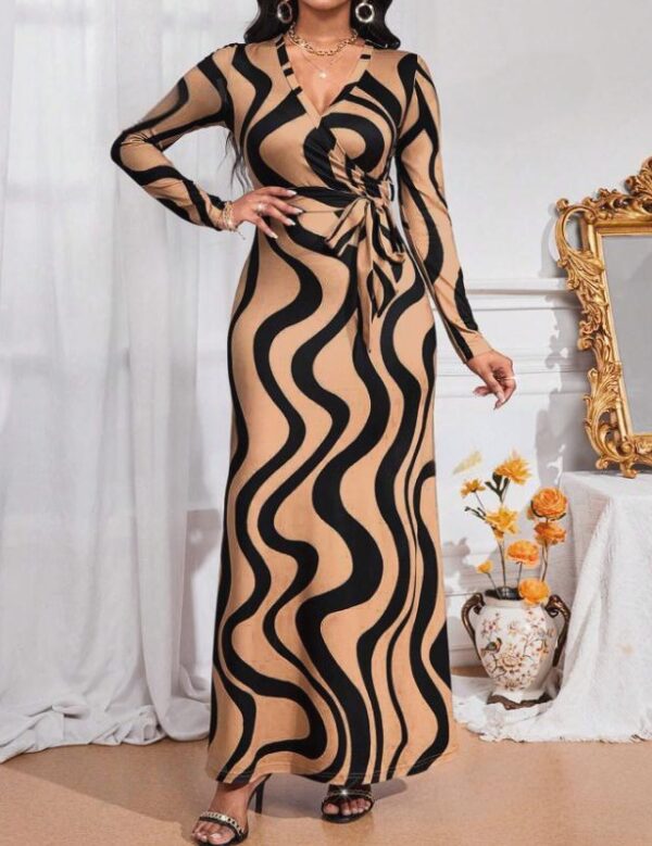 Women's New Dress With Waist Cinching And Tie Up, Long Stretch, Comfortable And Fashionable Dress - Image 3