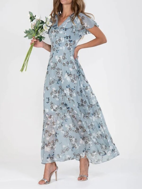 Flowers Print Short Sleeve Dress Summer Fashion Ruffle Beach Dresses Women's Clothing - Image 6