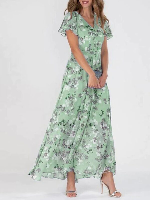 Flowers Print Short Sleeve Dress Summer Fashion Ruffle Beach Dresses Women's Clothing - Image 7