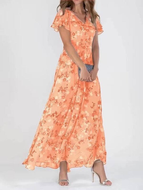Flowers Print Short Sleeve Dress Summer Fashion Ruffle Beach Dresses Women's Clothing - Image 5