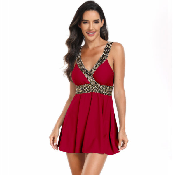 V-neck Printed Swimsuit Dress Summer Beach Vacation Bikini Fashion Womens Clothing - Image 3
