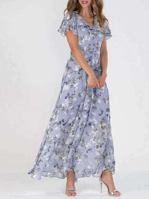 Flowers Print Short Sleeve Dress Summer Fashion Ruffle Beach Dresses Women's Clothing - Image 2
